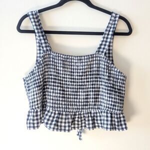 American Eagle Smocked Gingham Bow Tie Tank Top Size Large
